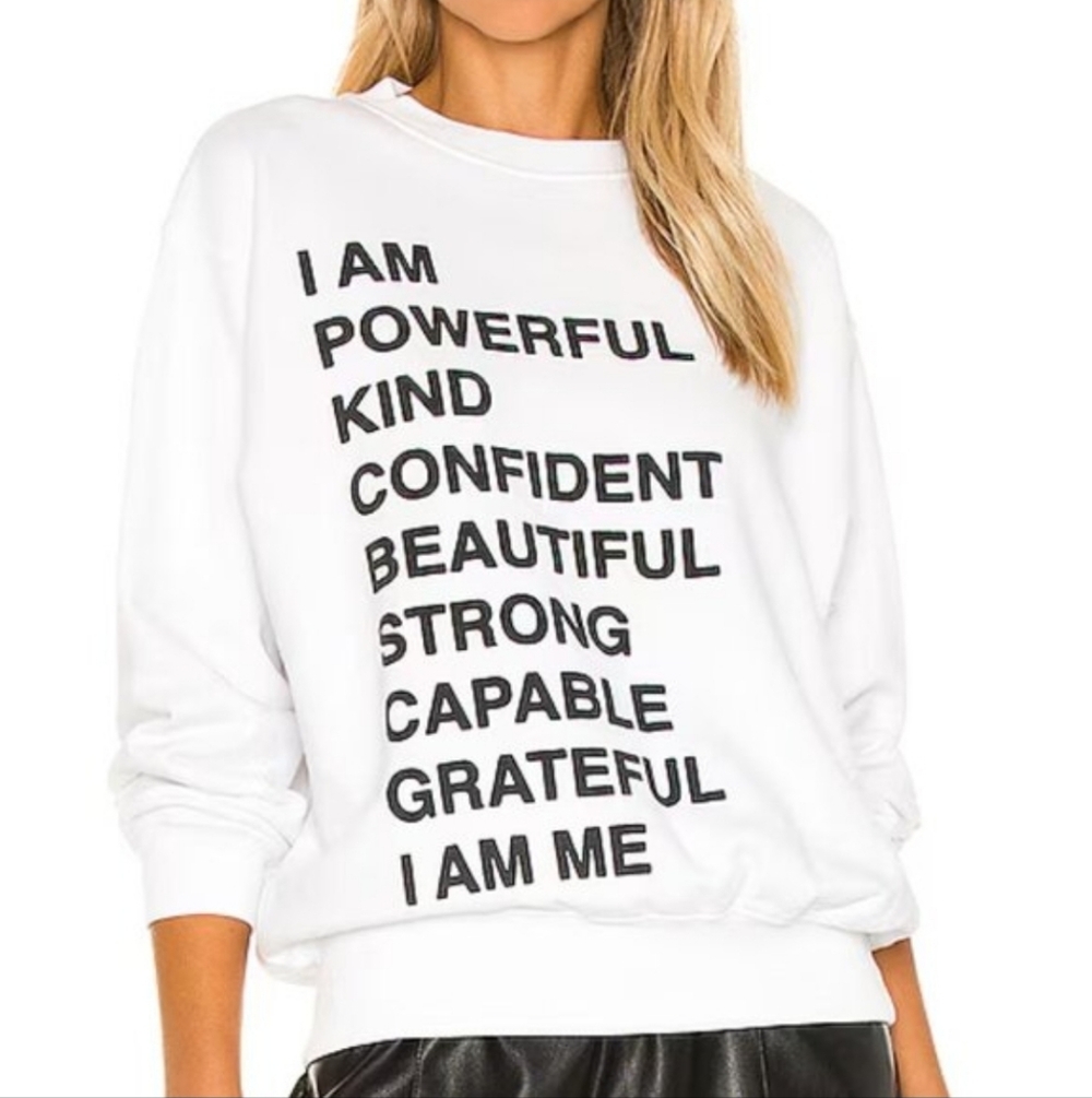 Anine Bing White Crewneck Sweater with Black Text